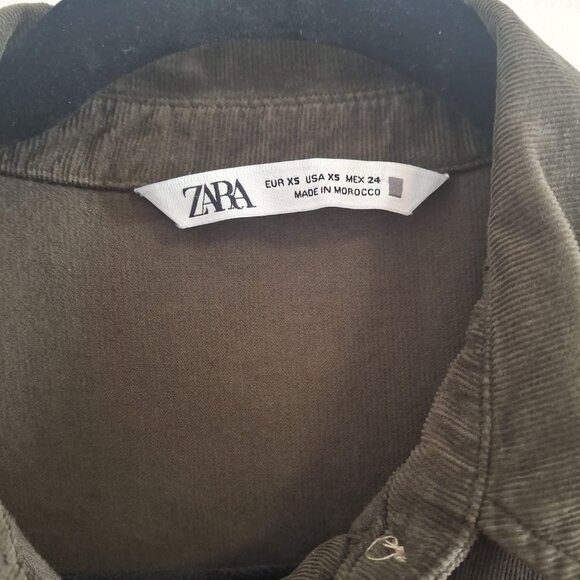 Zara Brown Corduroy Mini Shirt Dress Collared Button Tiered Long Sleeve XS - Picture 2 of 5